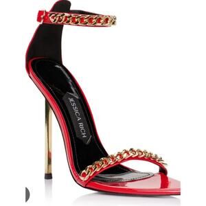 Jessica Rich Red Patent Chain Strap Stiletto Heels Women’s EU 41 Pointed Toe Pum